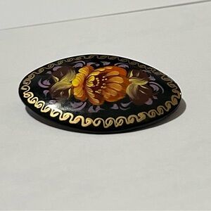 Vintage Floral Painted Brooch